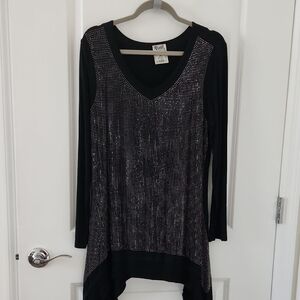 Vocal Black Long Sleeve Top with Silver Accents
